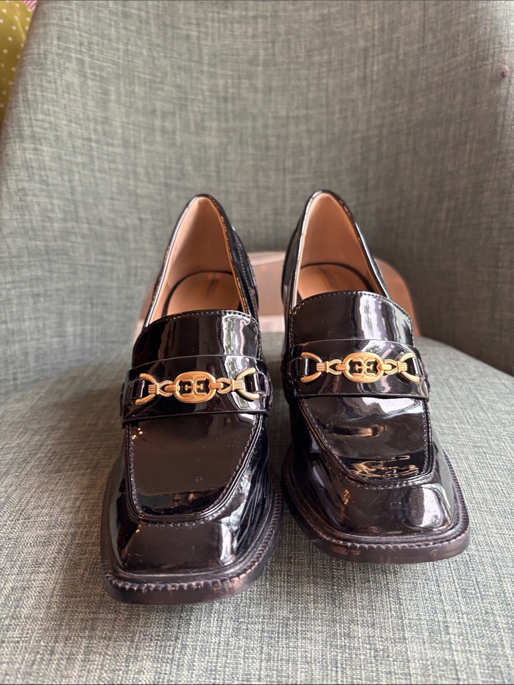 Sam Edelman QUINCY BLOCK HEEL LOAFER patent leather gold charm chunky women’s 6 - Picture 6 of 13